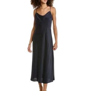 Vince Elegant Navy Blue Silk Spaghetti Strap Dress